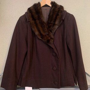 Vintage Wool Brown Fur Collar Coat